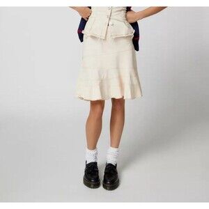 Urban Outfitters Millie Fluted Denim Mini Skirt Low-Rise Cream Cotton XL 286932